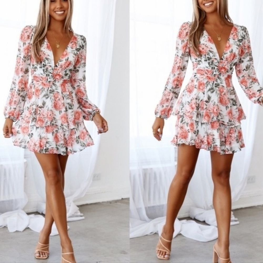 HELLO MOLLY Miami Love Dress floral long sleeve girlie feminine cute large NWT